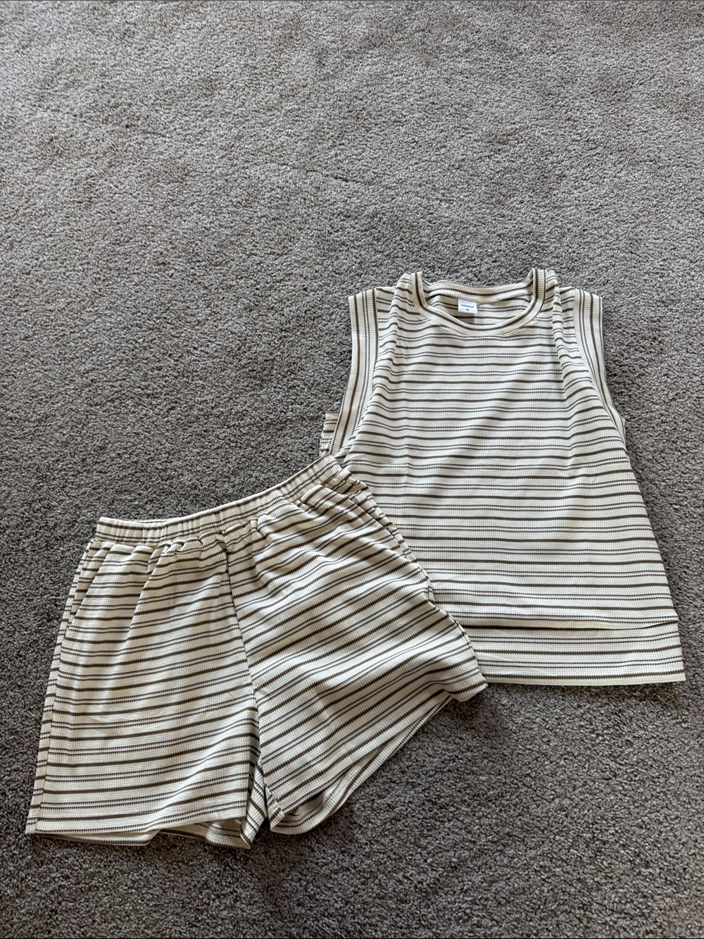 Striped Cream and Brown Tank + Shorts Set